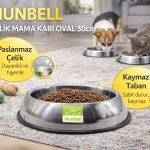 NUNBELL ÇELİK MAMA KABI OVAL 30cm