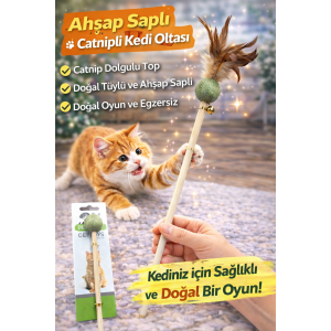 Ahşap Saplı Catnipli Kedi Olta