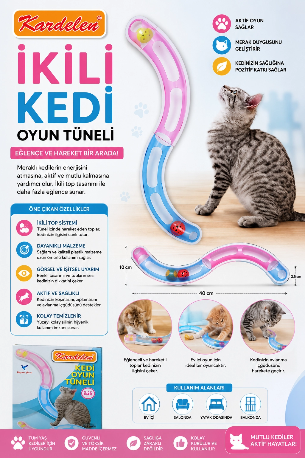 Seahorse İkili Kedi Oyun Tüneli 