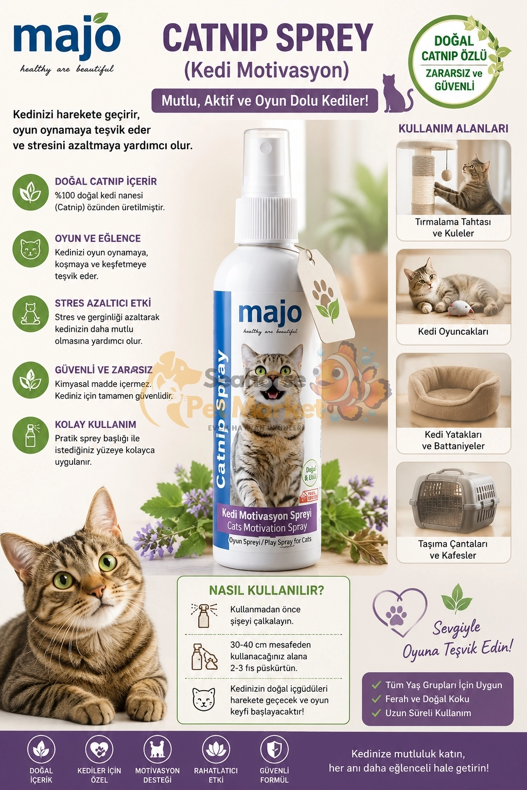 Majo Catnip Sprey (Kedi Motivasyon Spreyi) | Doğal Catnip Özlü Kedi Oyun Spreyi
