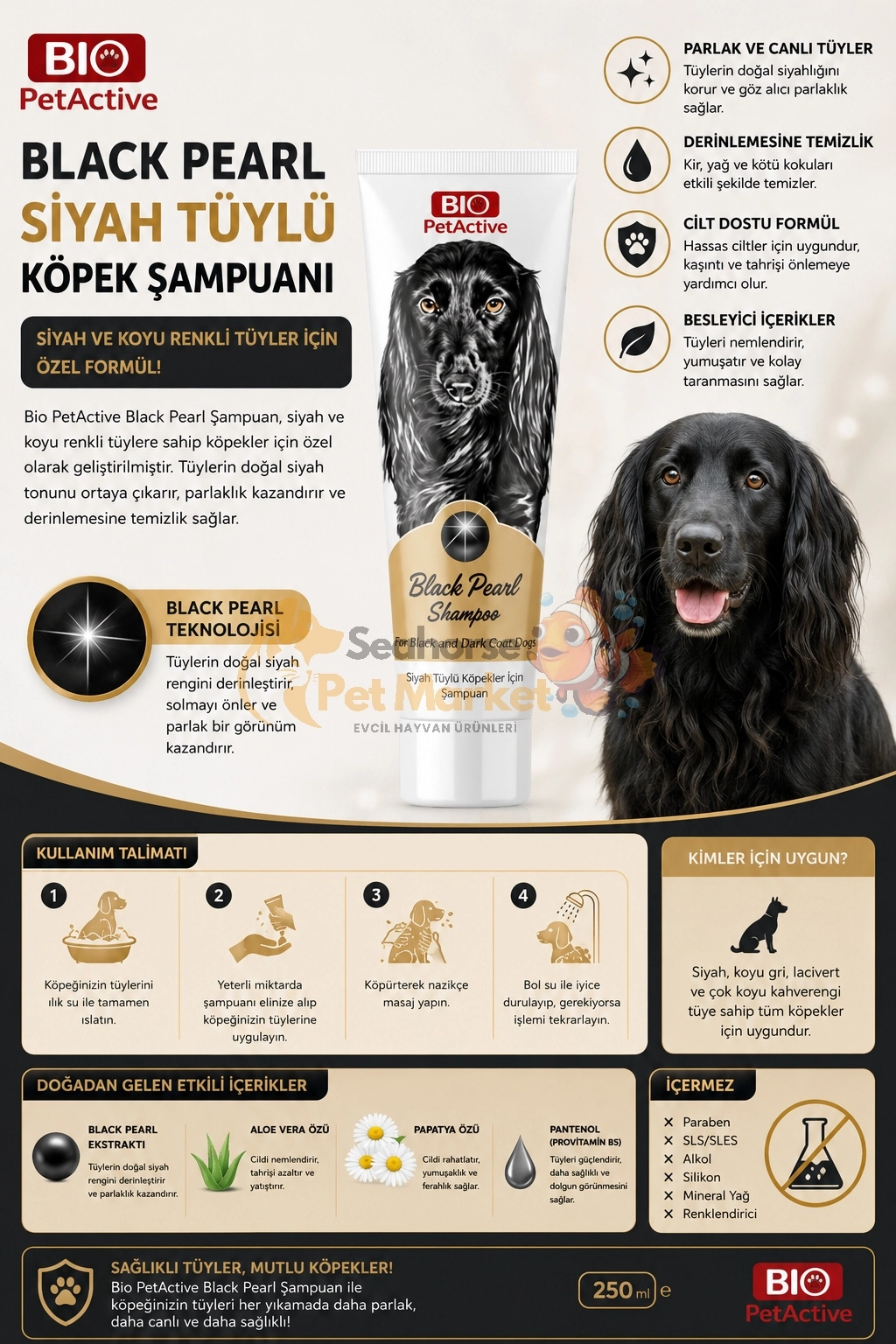 BioPet Active Black Pearl Siyah Tüylü Köpekler İçin Şampuan 250 ml