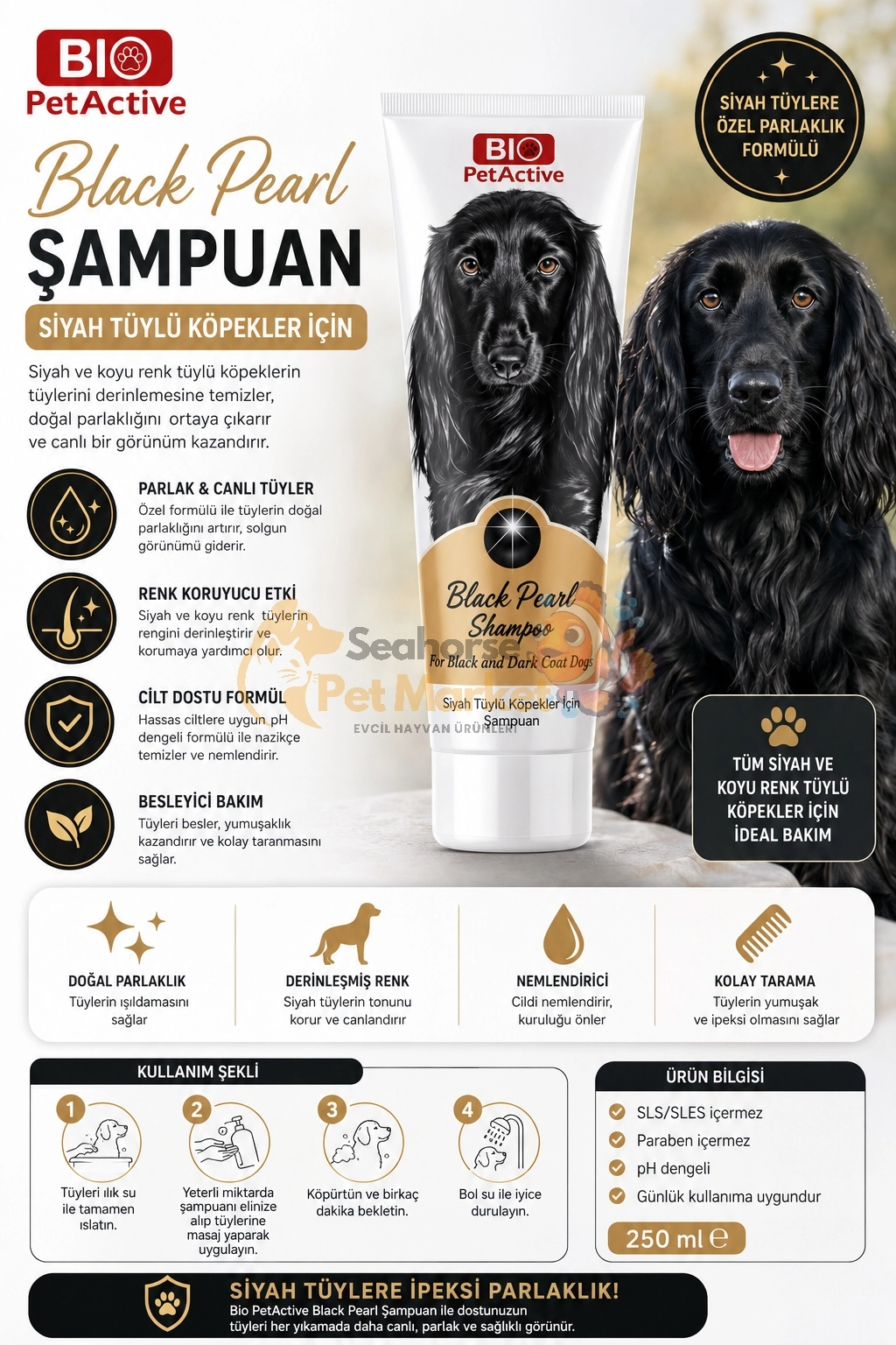 BioPet Active Black Pearl Siyah Tüylü Köpekler İçin Şampuan 250 ml