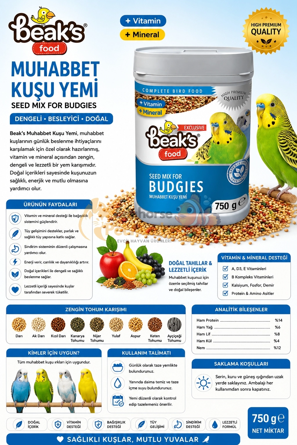 BEAKS KARIŞIK MUHABBET YEMİ 750 GR 