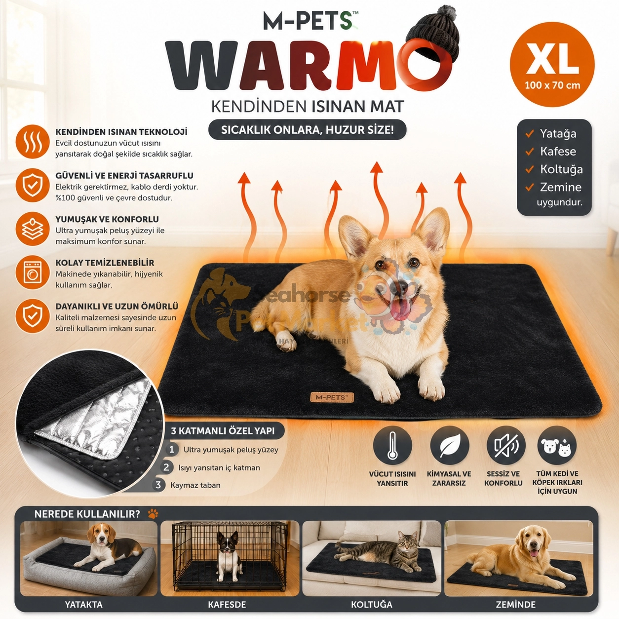 M-PETS WARMO KENDİNDEN ISINAN MAT (XL)