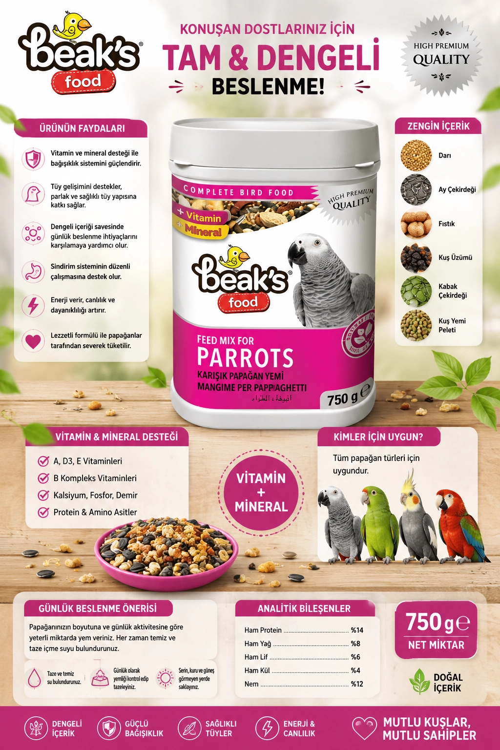 BEAKS PAPAĞAN YEMİ 750 GR