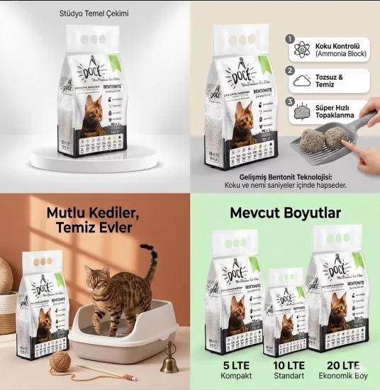 DOCE Ultra Premium Bentonit Kedi Kumu 10 LT | %99,9 Tozsuz Topaklanan Kedi Kumu