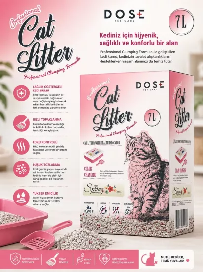 DOSE Professional Cat Litter 7 LT | Sağlık Göstergeli Bentonit Kedi Kumu