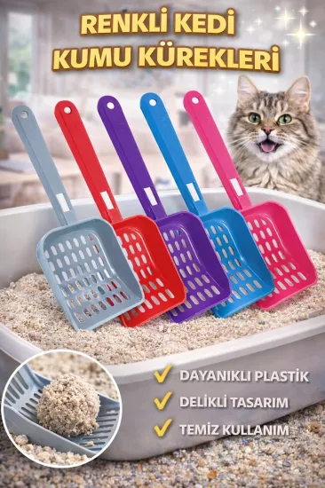 Renkli Plastik Kedi Kumu Küreği | Delikli Kum Temizleme Küreği