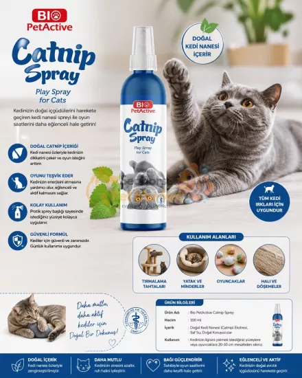 Bio PetActive Catnip Spray 100 ML | Doğal Kedi Nanesi Spreyi | Kedi Motivasyon Spreyi