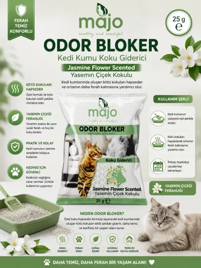 MAJO Odor Bloker Yasemin Çiçeği Kokulu Kedi Kumu Koku Giderici 25 gr
