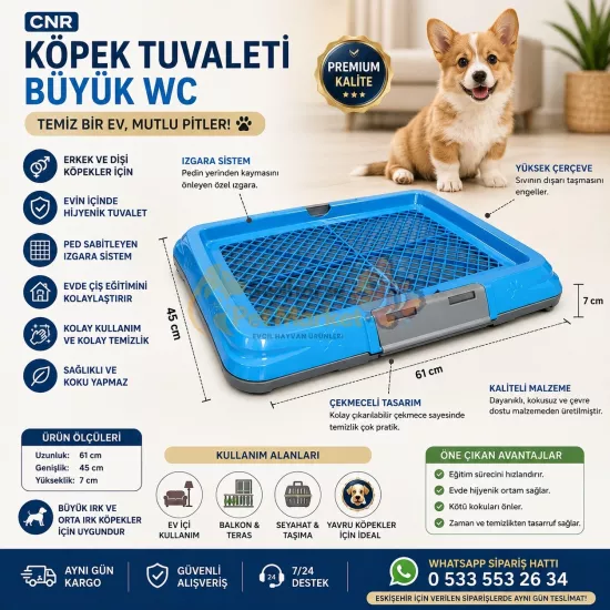CNR Köpek Tuvaleti Büyük Boy 45x61x7 cm | Izgaralı Ped Sabitleyici Köpek WC