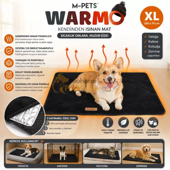 M-PETS WARMO Kendinden Isınan Mat XL 100x70 cm | Elektriksiz Isıtıcı Kedi ve Köpek Matı
