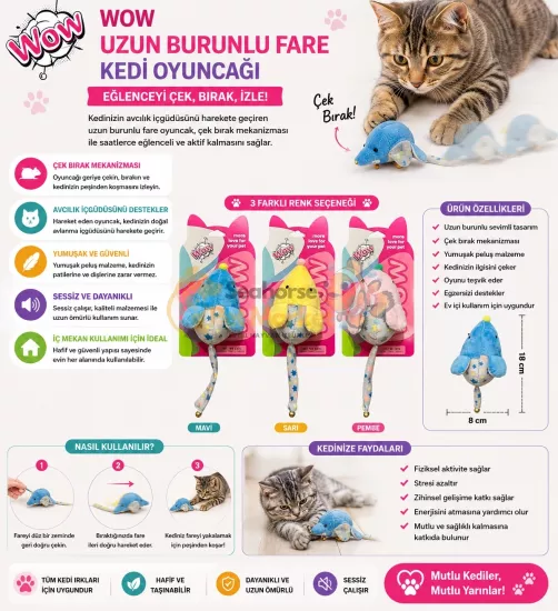WOW Uzun Burunlu Fare Peluş Kedi Oyuncağı 