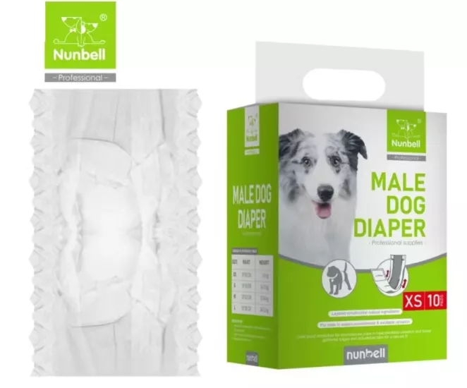 Nunbell Erkek Köpek Alt Bağlama Bezi (Male Dog Diaper) XS Beden 10’lu Paket