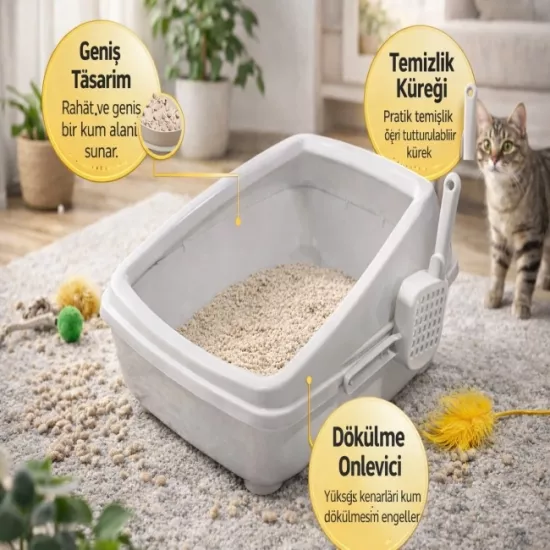 Açık Kedi Tuvaleti Kabı Kürekli Geniş Plastik Kedi Kum Kabı