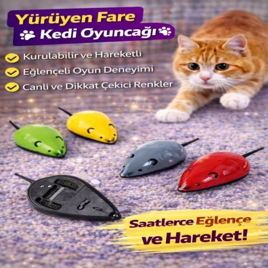 Yürüyen Fare Kedi Oyuncağı | Kurmalı Hareketli Kedi Oyuncağı | İnteraktif Eğlence Oyuncağı