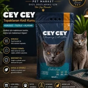 CEY CEY Topaklanan Bentonit Kedi Kumu 10 LT | Kokusuz Tozsuz Doğal Kedi Kumu