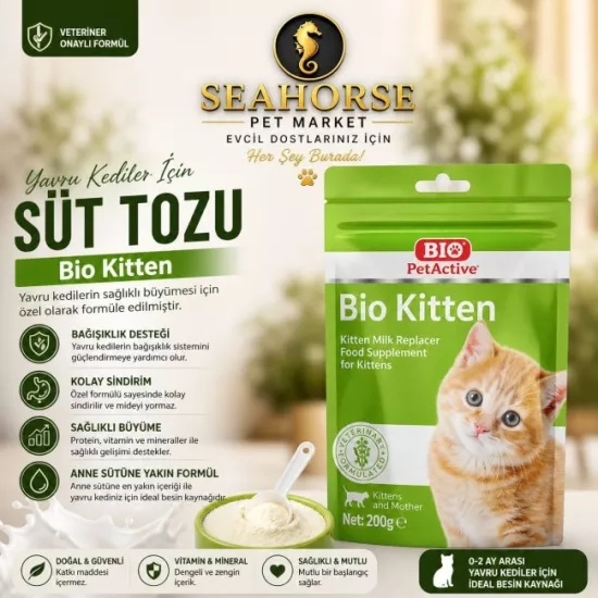 Bio PetActive Bio Kitten Yavru Kedi Süt Tozu 200 Gr | Anne Sütü Destekleyici Kedi Süt Tozu