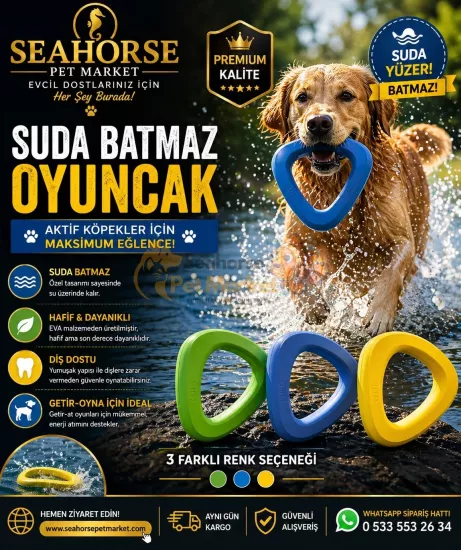 M-PETS Suda Batmaz EVA Köpek Oyuncağı | Yüzen Getir-Götür Eğitim Oyuncağı | Seahorse Pet Market