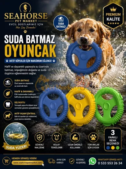 M-PETS Suda Batmaz EVA Halka Köpek Oyuncağı | Yüzen Getir Götür Oyuncağı | Seahorse Pet Market