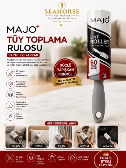 MAJO Tüy Toplama Rulosu 10 cm 60 Yaprak | Güçlü Yapışkan Tüy Toplayıcı