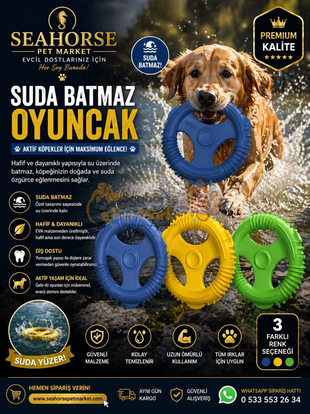Seahorse Suda Batmayan Halka Köpek Oyuncağı (Floating Ring Toy)