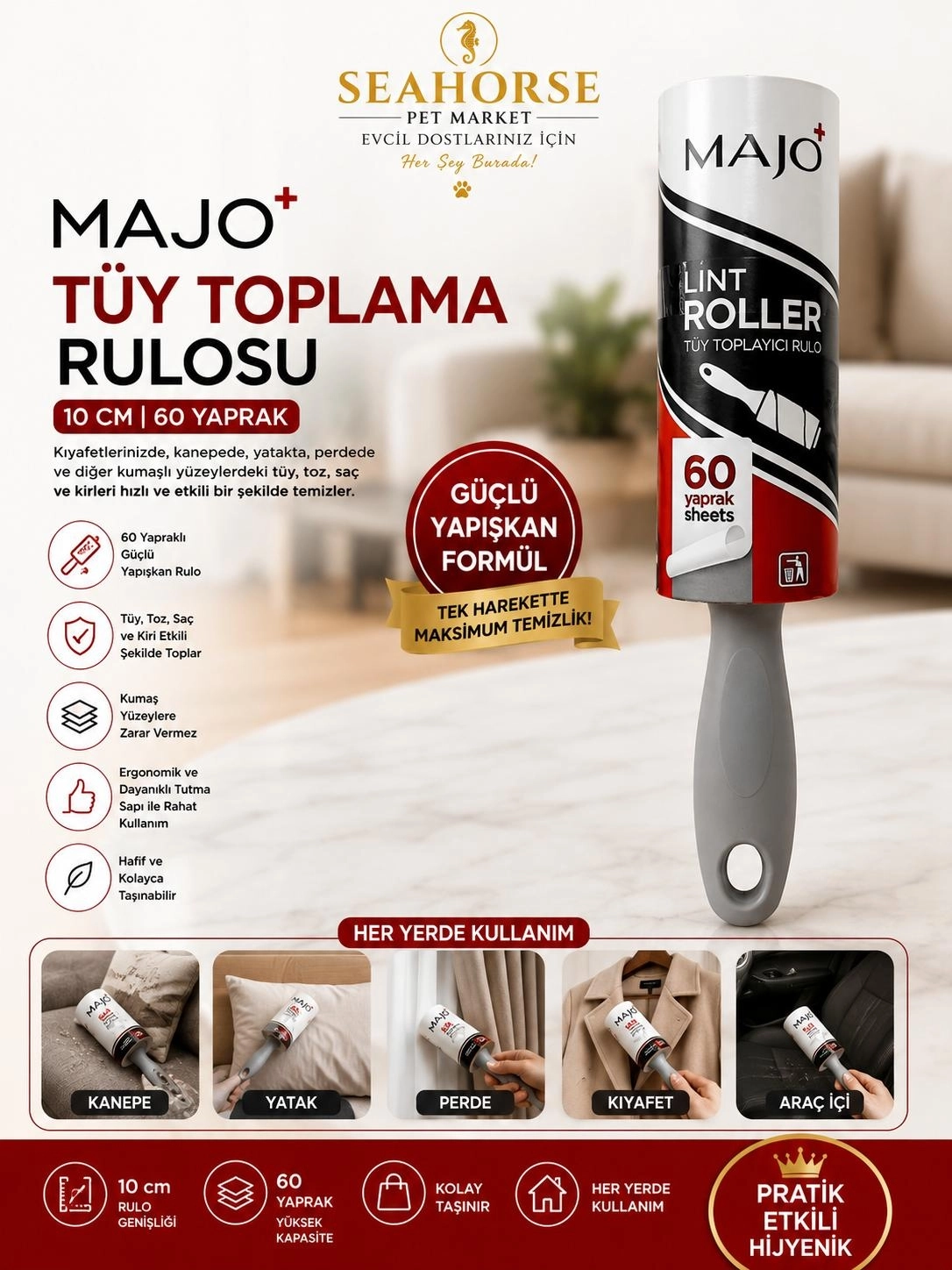MAJO Tüy Toplama Rulosu 10 cm – 60 Yaprak